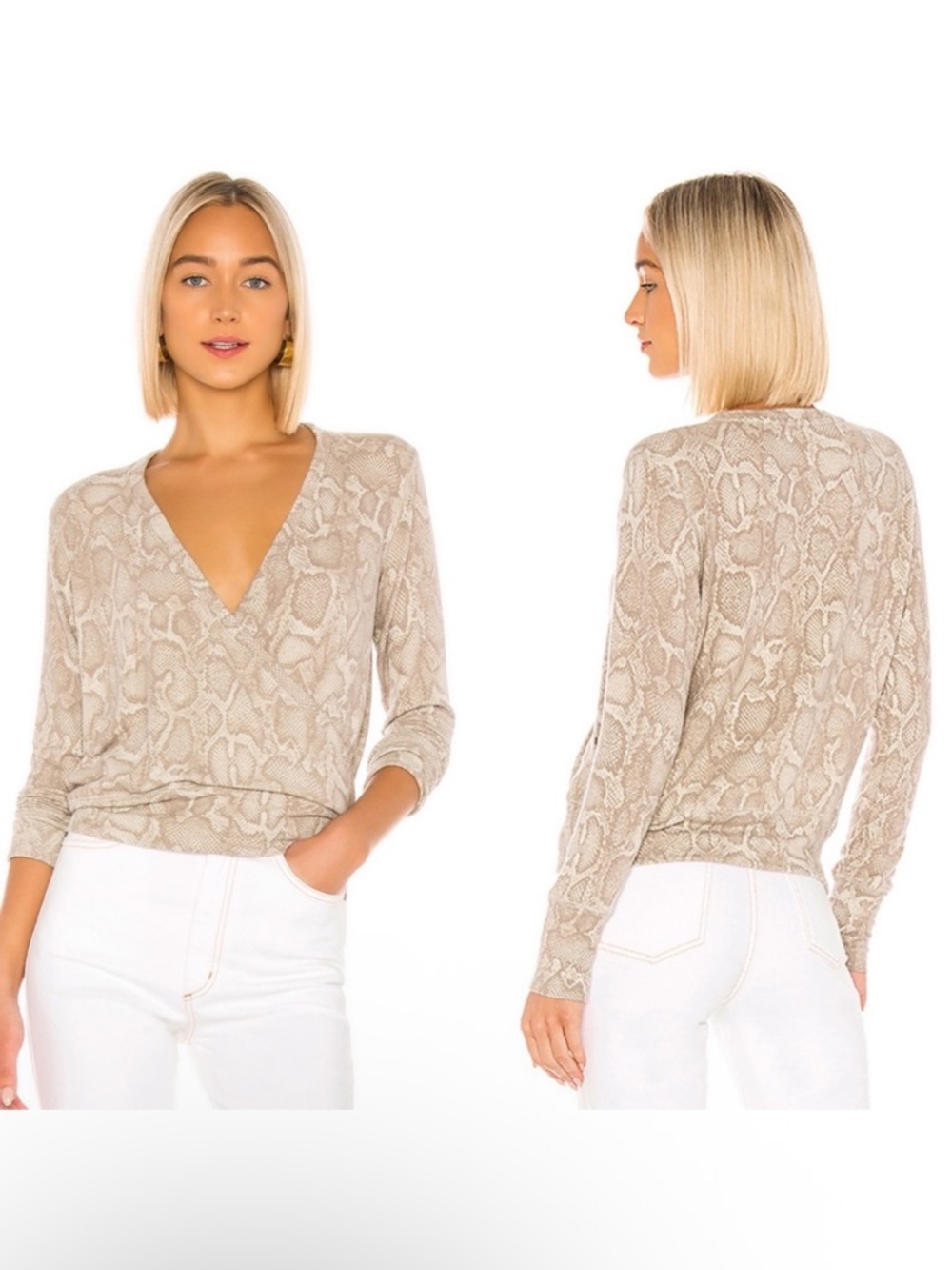 Sundry Snake Print Animal Print Wrap Front Top Sweater Stretchy Size L